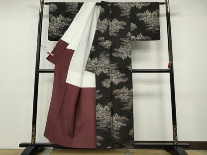 平和屋着物●本場大島紬　9マルキ　流水風景草木文　正絹　逸品　CABF3534ut