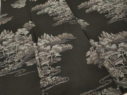 平和屋着物●本場大島紬　9マルキ　流水風景草木文　正絹　逸品　CABF3534ut