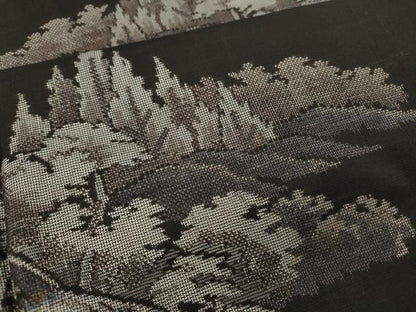平和屋着物●本場大島紬　9マルキ　流水風景草木文　正絹　逸品　CABF3534ut