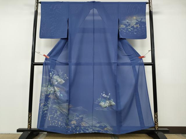 平和屋着物＊夏物 訪問着 絽 花筏 草花シルエット 暈し染め 金銀彩 正絹 逸品 CABF3540ut