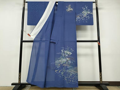平和屋着物＊夏物 訪問着 絽 花筏 草花シルエット 暈し染め 金銀彩 正絹 逸品 CABF3540ut