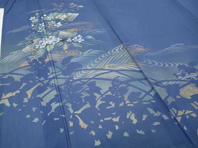 平和屋着物＊夏物 訪問着 絽 花筏 草花シルエット 暈し染め 金銀彩 正絹 逸品 CABF3540ut