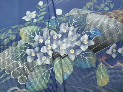 平和屋着物＊夏物 訪問着 絽 花筏 草花シルエット 暈し染め 金銀彩 正絹 逸品 CABF3540ut