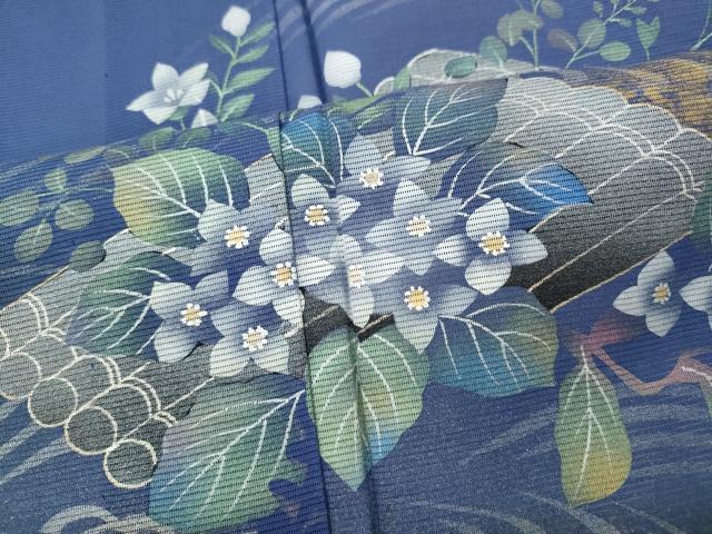 平和屋着物＊夏物 訪問着 絽 花筏 草花シルエット 暈し染め 金銀彩 正絹 逸品 CABF3540ut