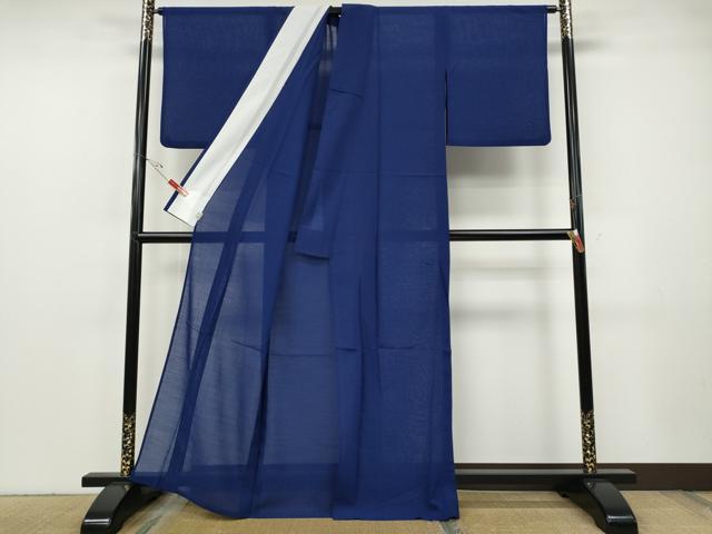 平和屋着物＊夏物 色無地 紗 深縹色 洗える着物 CABF3545ut