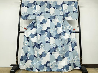 平和屋着物▽嵐山よしむら　小紋　単衣　舞花文　洗える着物　CABF3547ut