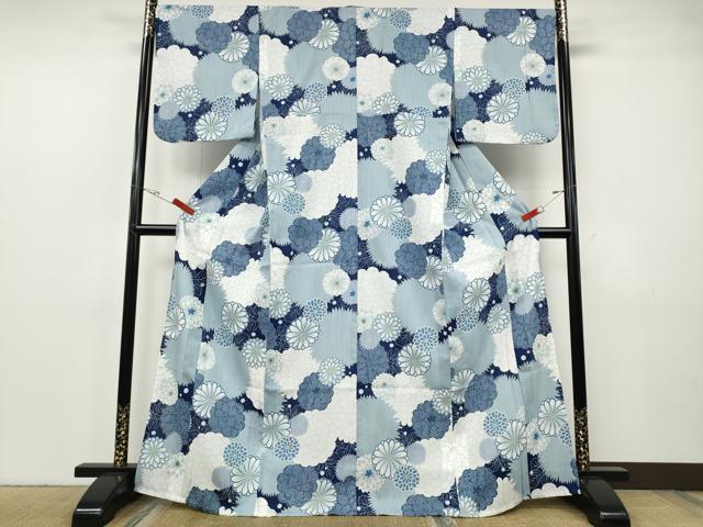 平和屋着物▽嵐山よしむら　小紋　単衣　舞花文　洗える着物　CABF3547ut