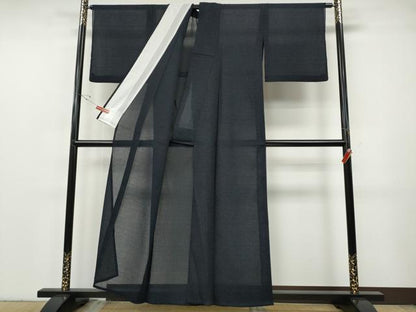 平和屋着物＊夏物 色無地 芝草紋紗 藍鉄色 正絹 逸品 CABF3549ut