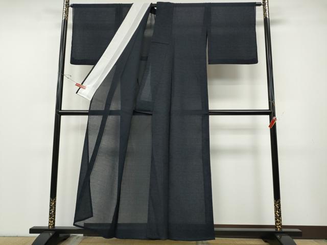 平和屋着物＊夏物 色無地 芝草紋紗 藍鉄色 正絹 逸品 CABF3549ut