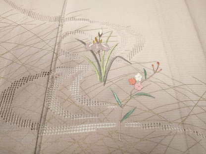 平和屋着物＊夏物 訪問着 絽 紗 刺繍 流水草花文 暈し染め 金彩 正絹 逸品 CABF3551ut