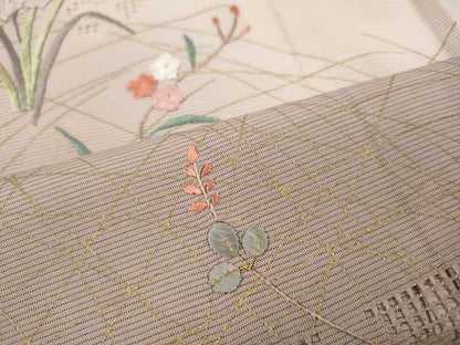 平和屋着物＊夏物 訪問着 絽 紗 刺繍 流水草花文 暈し染め 金彩 正絹 逸品 CABF3551ut