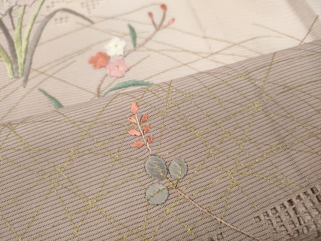 平和屋着物＊夏物 訪問着 絽 紗 刺繍 流水草花文 暈し染め 金彩 正絹 逸品 CABF3551ut