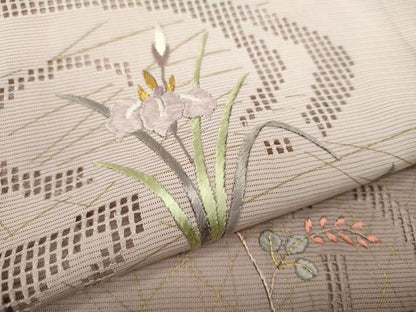 平和屋着物＊夏物 訪問着 絽 紗 刺繍 流水草花文 暈し染め 金彩 正絹 逸品 CABF3551ut