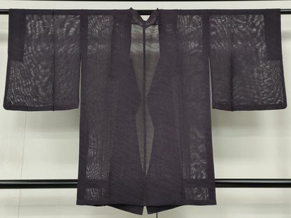 平和屋着物▽道行コート　スリーシーズン　春夏秋　塵除け　立波紋紗　滅紫色　正絹　逸品　CABF3554ut