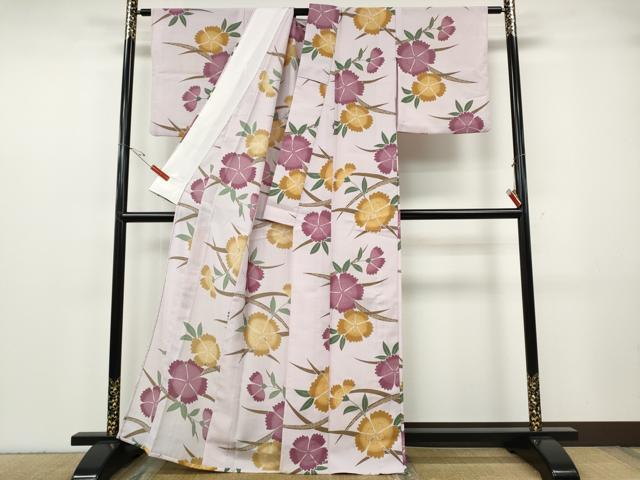 平和屋着物＊夏物 小紋 紗 芝草花文 洗える着物 CABF3557ut