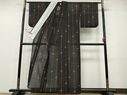 平和屋着物＊夏物 小紋 紗 吉祥間道 黒地 CABF3562ut