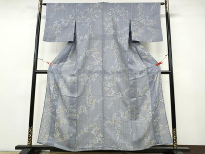 平和屋着物＊夏物 小紋 紗 枝葉文 洗える着物 CABF3563ut