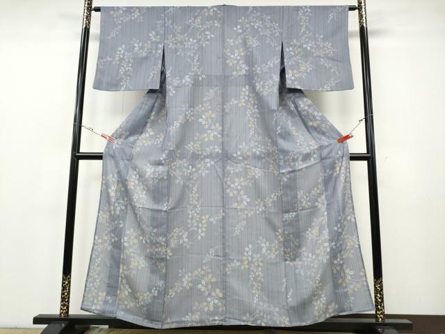 平和屋着物＊夏物 小紋 紗 枝葉文 洗える着物 CABF3563ut