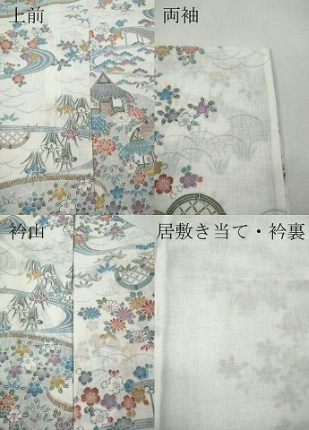 平和屋着物＊夏物 小紋 紗 流水風景草花文 洗える着物 CABF3576ut