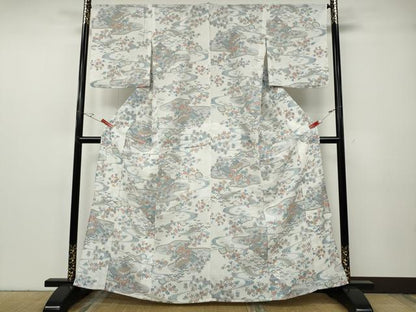 平和屋着物＊夏物 小紋 紗 流水風景草花文 洗える着物 CABF3576ut