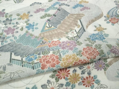 平和屋着物＊夏物 小紋 紗 流水風景草花文 洗える着物 CABF3576ut
