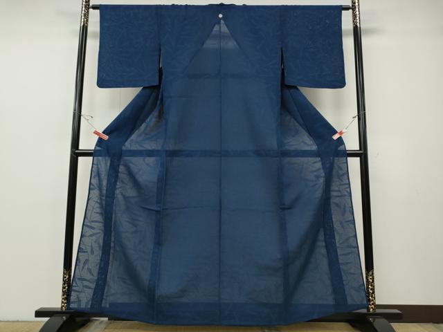 平和屋着物＊夏物 色無地 枝葉紋紗 青藍色 正絹 逸品 CABF3579ut