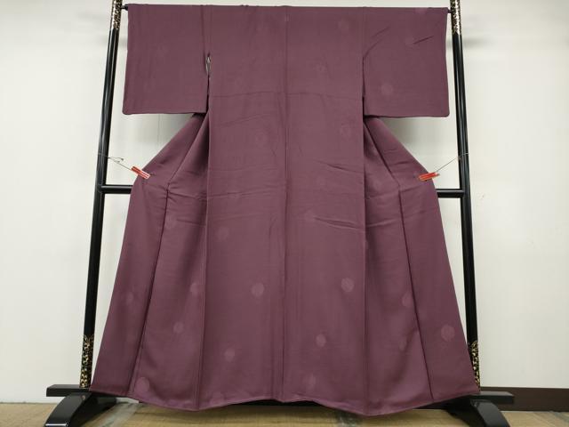 平和屋着物●上質な色無地　鏡裏地紋　暗紅色　正絹　逸品　CABF3581ut