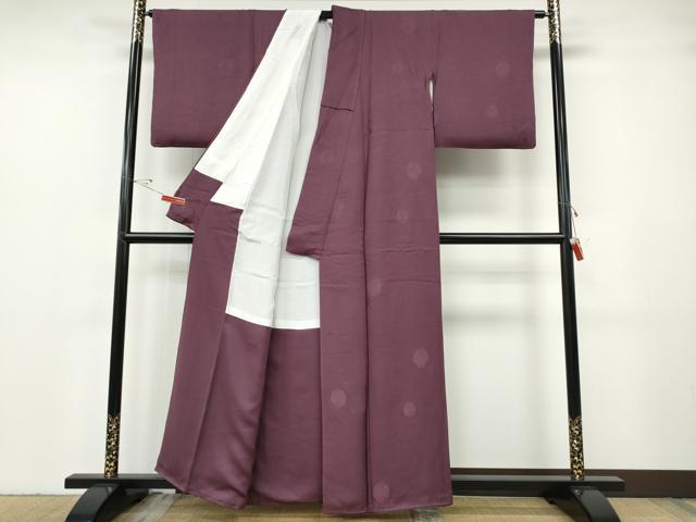 平和屋着物●上質な色無地　鏡裏地紋　暗紅色　正絹　逸品　CABF3581ut