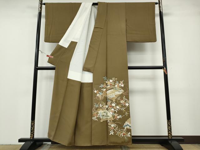 平和屋着物●豪華色留袖　刺繍　扇草花文　金彩　正絹　逸品　CABF3584ut