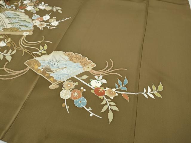平和屋着物●豪華色留袖　刺繍　扇草花文　金彩　正絹　逸品　CABF3584ut