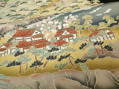 平和屋着物●豪華黒留袖　友禅　作家物　風景草木文　正絹　逸品　CABF3585ut