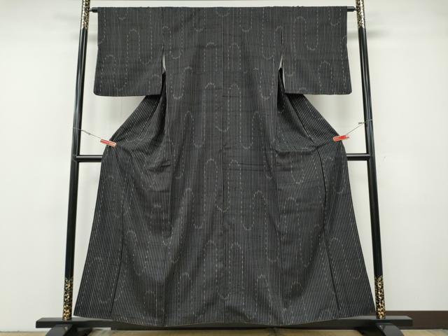 平和屋着物●上質な紬　エ霞間道　黒地　正絹　逸品　CABF3589ut