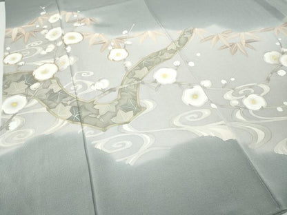 平和屋着物●豪華色留袖　作家物　手描き　駒刺繍　流水枝花文　金彩　鬼しぼ縮緬　正絹　逸品　CABF3590ut
