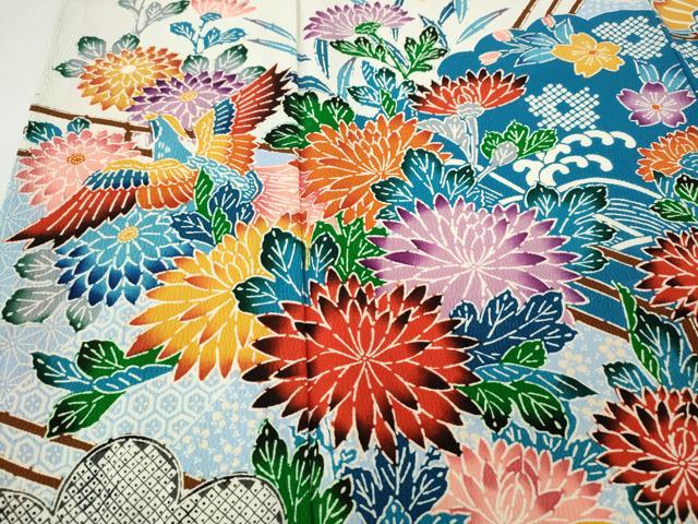平和屋着物●豪華振袖　型染め　飛鳥草花文　正絹　逸品　CABF3591ut