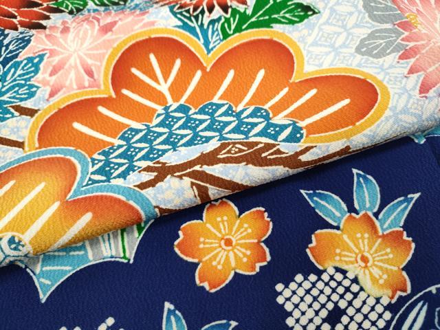 平和屋着物●豪華振袖　型染め　飛鳥草花文　正絹　逸品　CABF3591ut