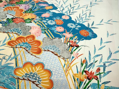平和屋着物●豪華振袖　型染め　飛鳥草花文　正絹　逸品　CABF3591ut