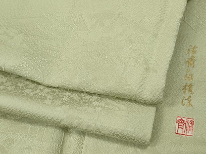 平和屋着物●上質な色無地　作家物　風景草木地紋　蒸栗色　正絹　逸品　CABF3592ut