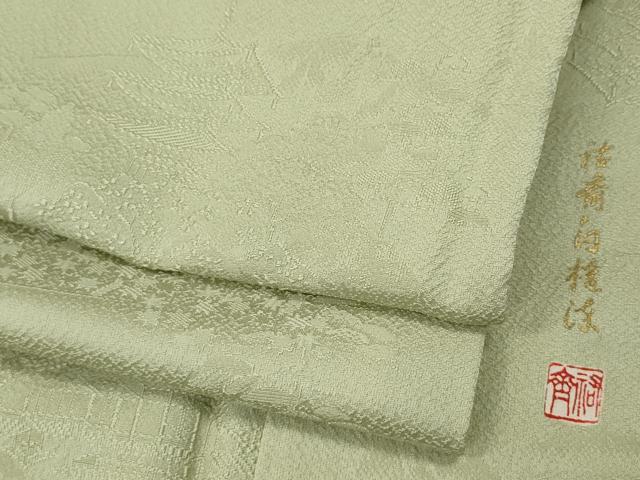 平和屋着物●上質な色無地　作家物　風景草木地紋　蒸栗色　正絹　逸品　CABF3592ut