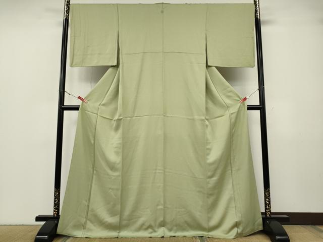 平和屋着物●上質な色無地　抹茶色　正絹　逸品　CABF3593ut