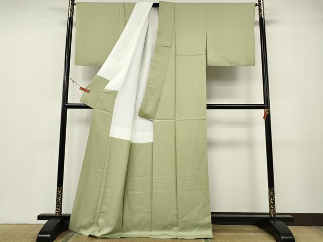 平和屋着物●上質な色無地　抹茶色　正絹　逸品　CABF3593ut