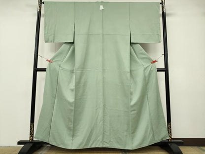 平和屋着物●上質な色無地　舞桜地紋　裏葉柳色　正絹　逸品　CABF3594ut