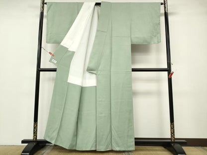 平和屋着物●上質な色無地　舞桜地紋　裏葉柳色　正絹　逸品　CABF3594ut