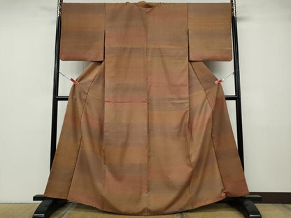 平和屋着物●上質な紬　作家物　横段文　正絹　逸品　CABF3596ut
