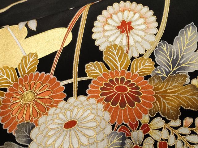平和屋着物■豪華黒留袖 駒刺繍 エ霞草花文 金彩 正絹 逸品 CABF3604ev