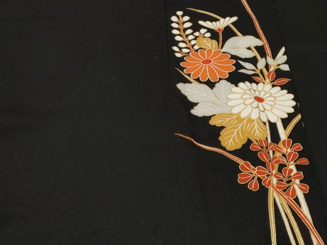 平和屋着物■豪華黒留袖 駒刺繍 エ霞草花文 金彩 正絹 逸品 CABF3604ev
