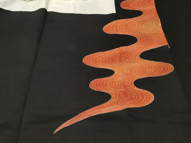 平和屋着物■豪華黒留袖 駒刺繍 流水文 金彩 正絹 逸品 CABF3605ev