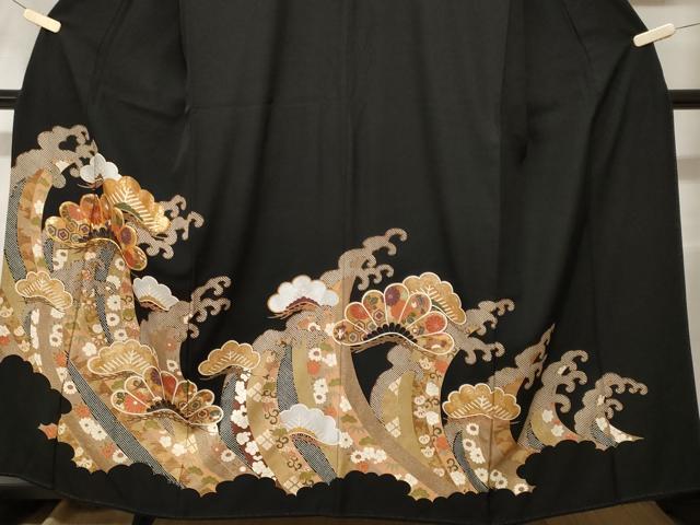 平和屋着物■豪華黒留袖 駒刺繍 立波松花文 暈し染め 金彩 正絹 逸品 CABF3608ev