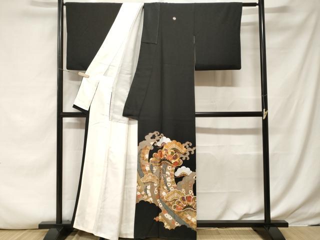 平和屋着物■豪華黒留袖 駒刺繍 立波松花文 暈し染め 金彩 正絹 逸品 CABF3608ev