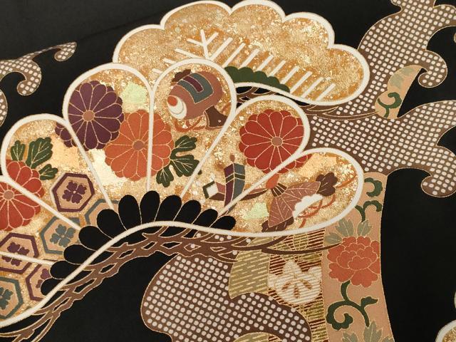 平和屋着物■豪華黒留袖 駒刺繍 立波松花文 暈し染め 金彩 正絹 逸品 CABF3608ev