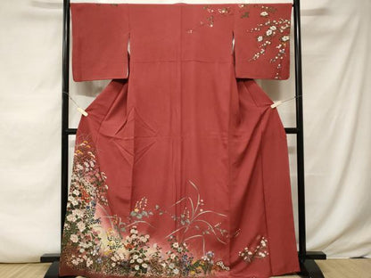 平和屋着物■訪問着　駒刺繍　草花文　暈し染め　金彩　正絹　逸品　CABF3626ev